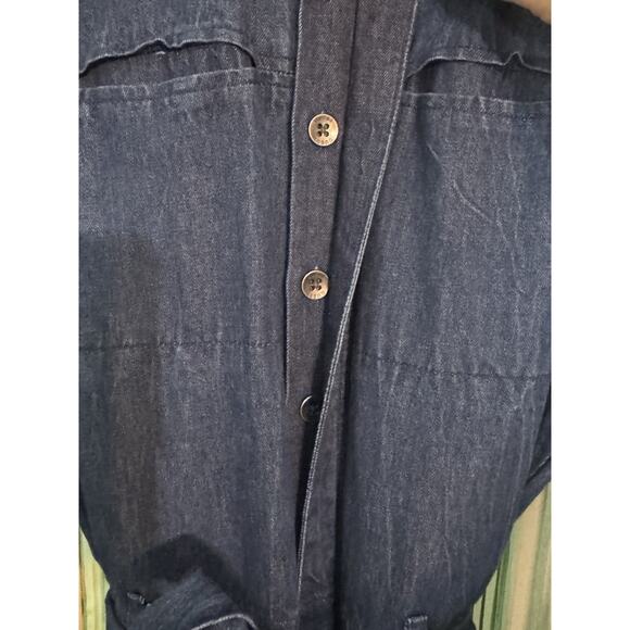 GUESS Long Sleeve Dark Denim Jumpsuit, Pockets, Tie Waist, Collar, XS - Picture 4 of 7